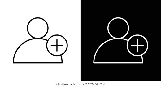 Usuário adiciona ícone contorno e vetor linear. ícone contorno e ilustração