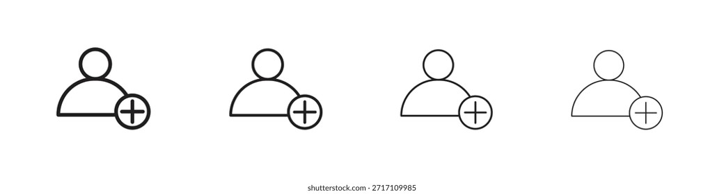 Símbolo de contorno de icono de adición de usuario. Colección de trazo editable.
