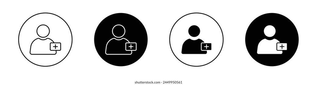 User add icon set. creare new account vector symbol. new member avatar sign. create new contact icon. join forum sign.
