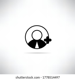 user and add icon with shadow on white background