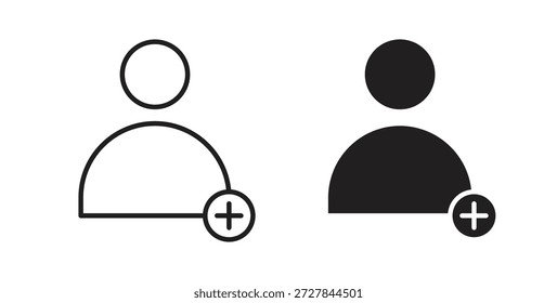 Ícone de adição de usuário. Ilustração vetorial, plana e traçada