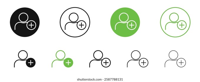 User add icons in black and green colors collection