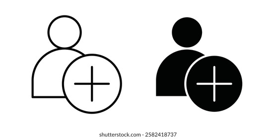 User add icons pack vectors in black flat and strokes