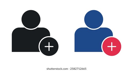 User add icons set vectors black and colored style
