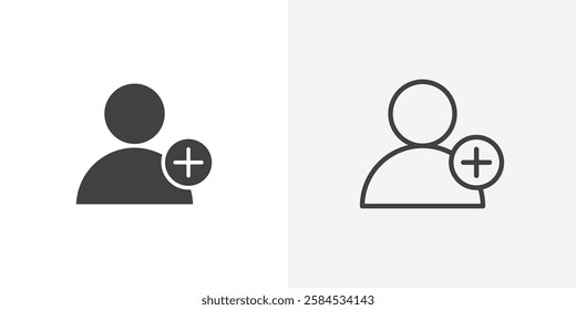 User add icons vectors illustrations in black fill and liner versions
