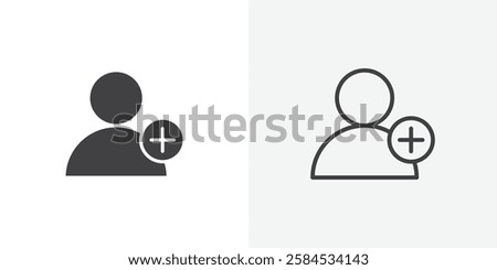 User add icons vectors illustrations in black fill and liner versions