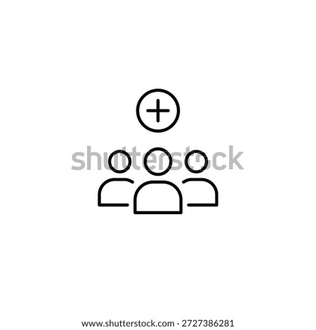 User add, new account to community group chat. Three people and plus. Pixel perfect, editable stroke vector icon