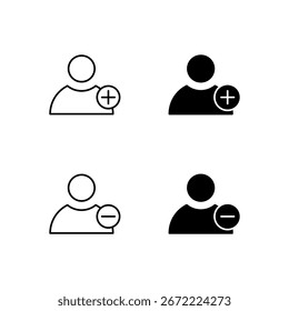 Usuário Adicionar e Usuário Remover Coleção de Ícones em Linha e Estilo Sólido