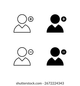 Usuario Agregar y usuario Eliminar Colección de iconos en línea y estilo sólido