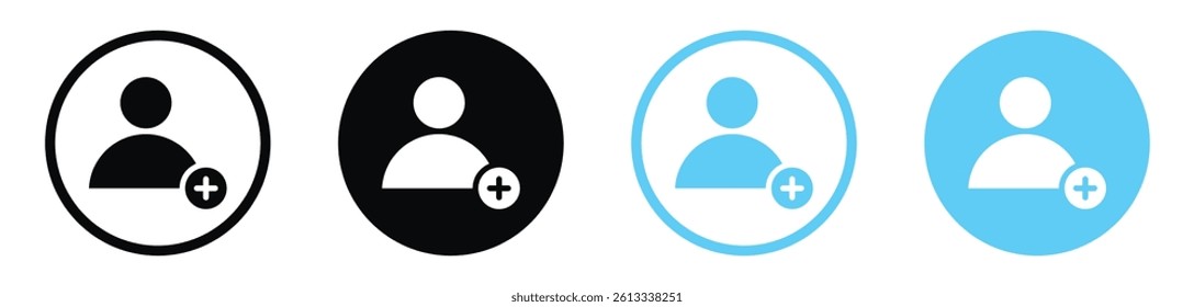 User add vector icons in black and blue colors