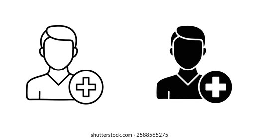 User add vectors icons set in filled and strokes on white background