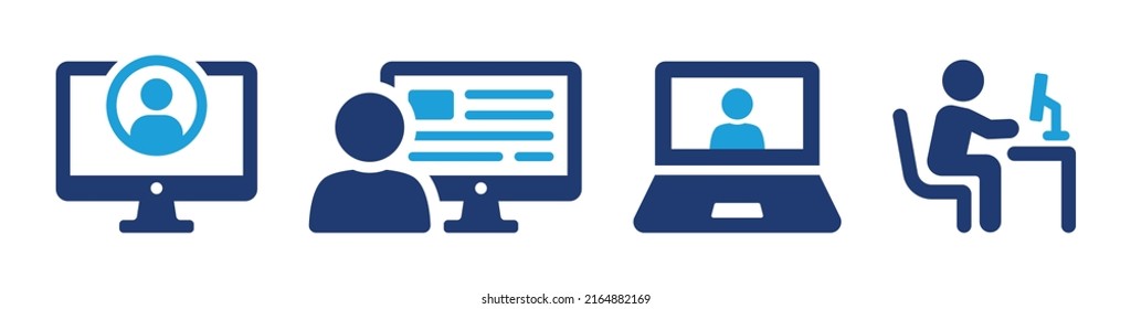 User Admin Computer On Computer Vector Icon Set. Administrator System Symbol