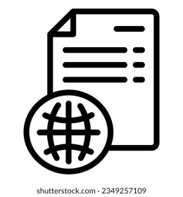 User agreement line icon. Document with globe vector illustration isolated on white. List of obligations outline style designed for and app.