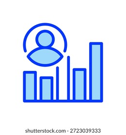Benutzeranalysezeilensymbol, Umrisssymbol für Verhaltensüberwachung, Insight Profiling, Consumer Measurement, Activity Monitoring und Persona Research. Vektorsymbol.