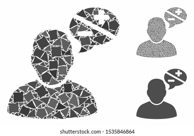 User arguments composition of abrupt parts in different sizes and color tones, based on user arguments icon. Vector tuberous parts are united into collage.