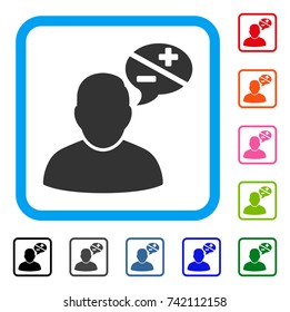 User Arguments icon. Flat gray pictogram symbol in a light blue rounded square. Black, gray, green, blue, red, orange color additional versions of User Arguments vector. Designed for web and app UI.