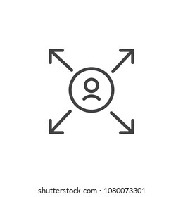 User with arrows outline icon. linear style sign for mobile concept and web design. Business communication simple line vector icon. Symbol, logo illustration. Pixel perfect vector graphics