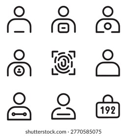 user authentication security icon set outline vector description for login access verification and identity protection systems