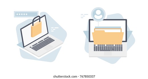 User Authorization Account Vector Isometric, And Access, Laptop With Lock Authorization Form Document Folder, Cloud File Storage Concept Isolated On White Background