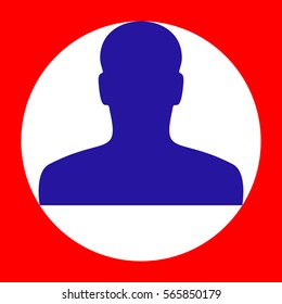 User avatar, anonimus sign illustration. Blue icon in white circle at red background. Colors of USA flag. Circumscribed circle. Circumcircle.
