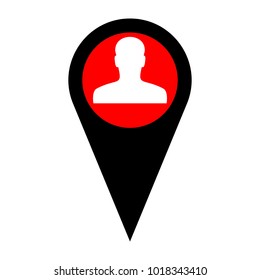 User avatar, anonymous sign illustration. Vector. Flat white icon in red circle at black marker on white background. Isolated.