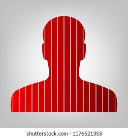 User avatar, anonymous sign illustration. Vector. Vertically divided icon with colors from reddish gradient in gray background with light in center.