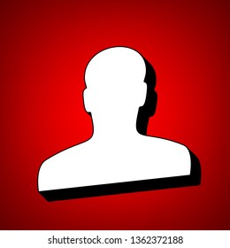 User avatar, anonymous sign illustration. Vector. Perspective view of white icon with black outline at reddish background.