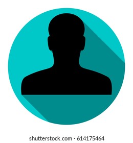 User avatar, anonymous sign illustration. Vector. Flat black icon with flat shadow on sky circle with white background. Isolated.