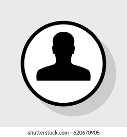 User avatar, anonymous sign illustration. Vector. Flat black icon in white circle with shadow at gray background.
