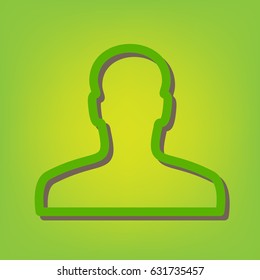 User avatar, anonymous sign illustration. Vector. Green line icon with brown shadow at green-yellow background.