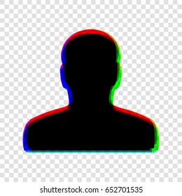 User avatar, anonymous sign illustration. Vector. Black icon with red-green-blue contours on transparent background.