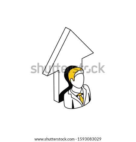 User avatar businessman arrow. Vector line, 3d stroke isometric, color web icon, new flat style. Creative illustration design, abstract idea for infographics.