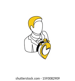 User avatar businessman deadline clock. Vector line, 3d stroke isometric, color web icon, new flat style. Creative illustration design, abstract idea for infographics.