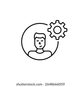 Avatar e roda dentada do usuário. Configurações de conta, controle de usuário ou administrador. Software de gerenciamento de personalização, hr ou usuário. Pixel perfeito, ícone de vetor de traçado editável