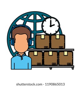 user avatar with headset and pile boxes