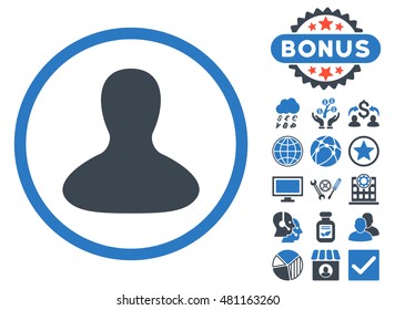 User Avatar icon with bonus. Vector illustration style is flat iconic bicolor symbols, smooth blue colors, white background.