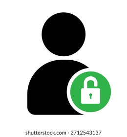 Icono de avatar de usuario con candado abierto verde para acceso desbloqueado a la Cuenta