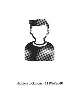 User avatar icon in halftone style. Black and white monochrome vector illustration.
