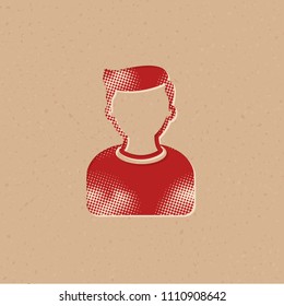 User avatar icon in halftone style. Grunge background vector illustration.