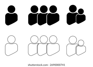 Ícone de avatar do usuário.  Ícone de grupo isolado. Silhueta de contato. Sinal de grupo de equipe. Símbolo de trabalho em equipe.