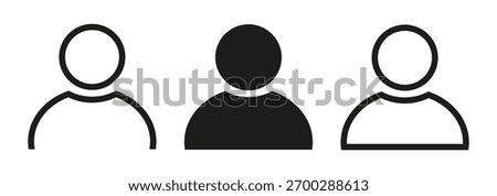 User avatar icon, profile symbol in outline and solid style, default flat person icons isolated