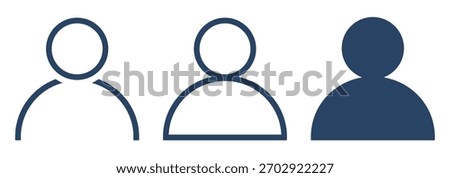 User avatar icon, profile symbol in outline and solid style, default flat person icons isolated - vector