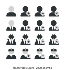 Usuario Avatar Icon Set Añadir Eliminar Borrar - Estilo sólido