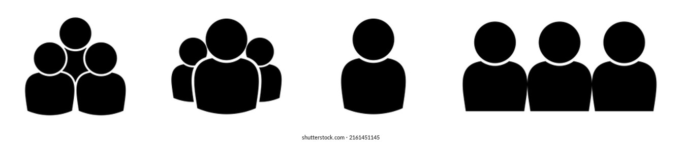 icono de avatar de usuario, conjunto de siluetas de personas, chat individual y grupal