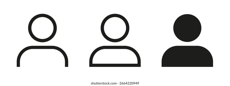 User avatar icon set, profile symbol in outline and solid styles, different flat person icon