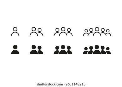 User avatar icon. User vector set. Isolated team icon. Contact silhouette. Profile social group line design. Team group sign. Teamwork symbol.