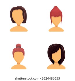 User avatar icons set cartoon vector. Different female profile. Faceless character