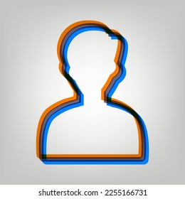 Ilustración de avatar del usuario. Cartel anónimo. Icono marcado en colores naranja, azul y lavanda antigua en fondo gris. Ilustración.