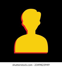 Ilustración de avatar del usuario. Cartel anónimo. Icono Amarillo extruido 3D con los lados rojos un fondo negro. Ilustración.