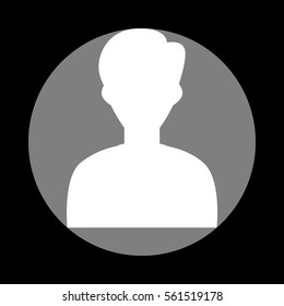 User avatar illustration. Anonymous sign. White icon in gray circle at black background. Circumscribed circle. Circumcircle.
